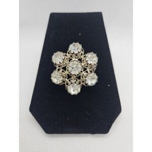 Vintage Clear Austrian Crystals Pin Flower Brooch Silvertone Austrian Sparkles!